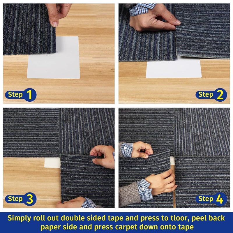 JutboRstp Carpet Tile Tape Double Sided, 4 x 4 Inches 100 Tabs, Rug Tape Grippers for Indoor Outdoor Use, Non Slip Adhesive for Area Rugs on Hardwood, Vinyl, Concrete Floors, Residue Free - Image 5